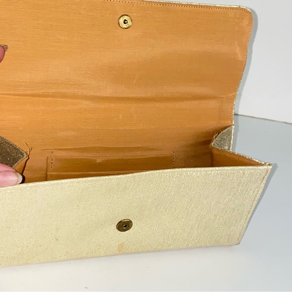 Vintage 1950s Gold Lame Clutch Snap Closure Evening Bag Purse Mid Century Modern - Picture 12 of 15